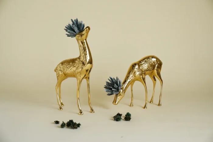 Floren Crystal Brass Deer Figurines (Set of 2) - Image 3