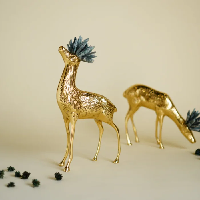 Floren Crystal Brass Deer Figurines (Set of 2) - Image 2