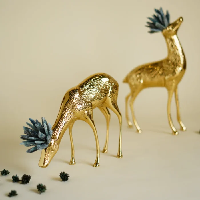 Floren Crystal Brass Deer Figurines (Set of 2) - Image 4